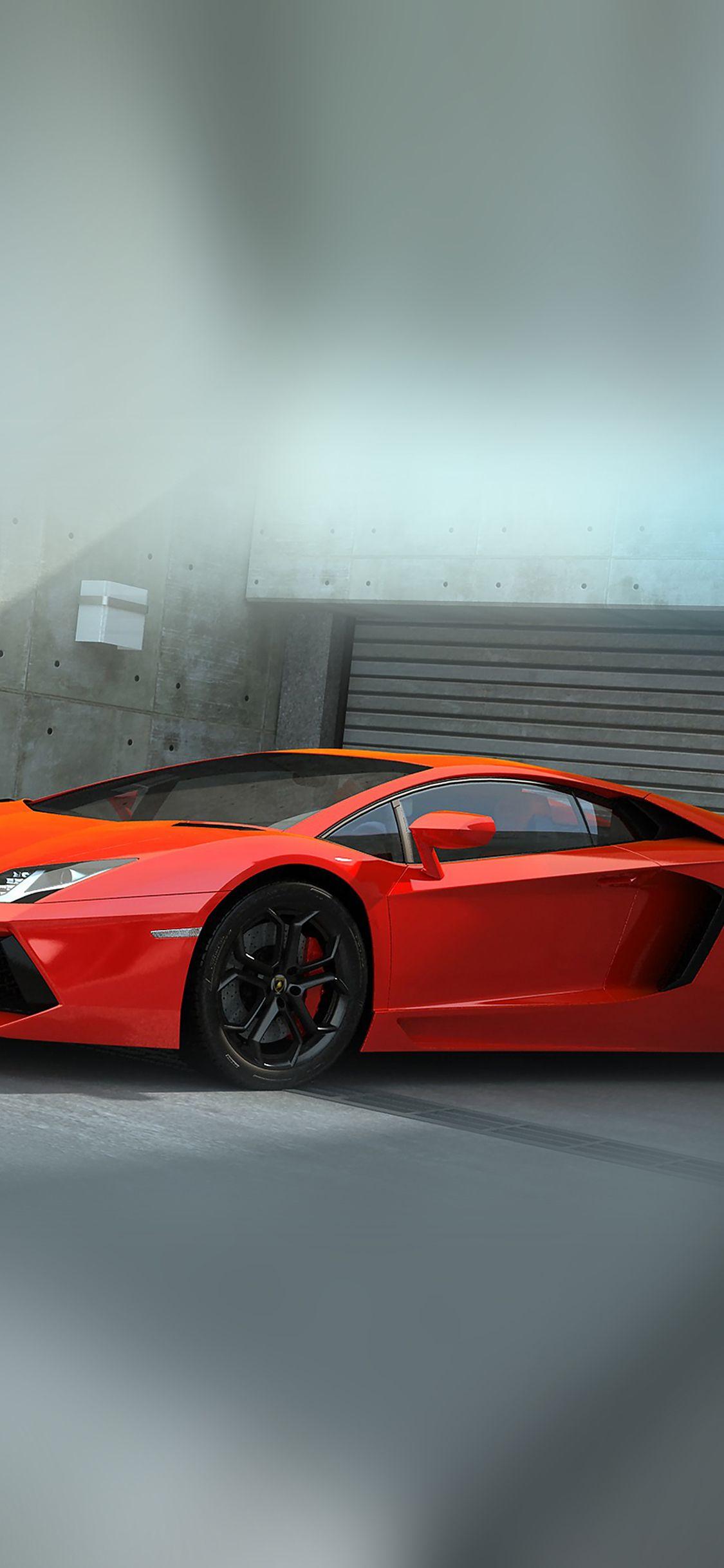 1125x2436 Red Lamborghini Parked Car Art