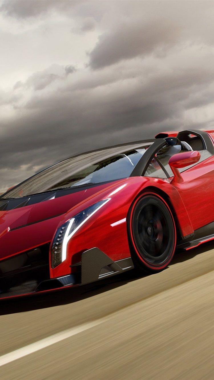 750x1334 Red Lamborghini Veneno Roadster supercar in road 750x1334 iPhone 8