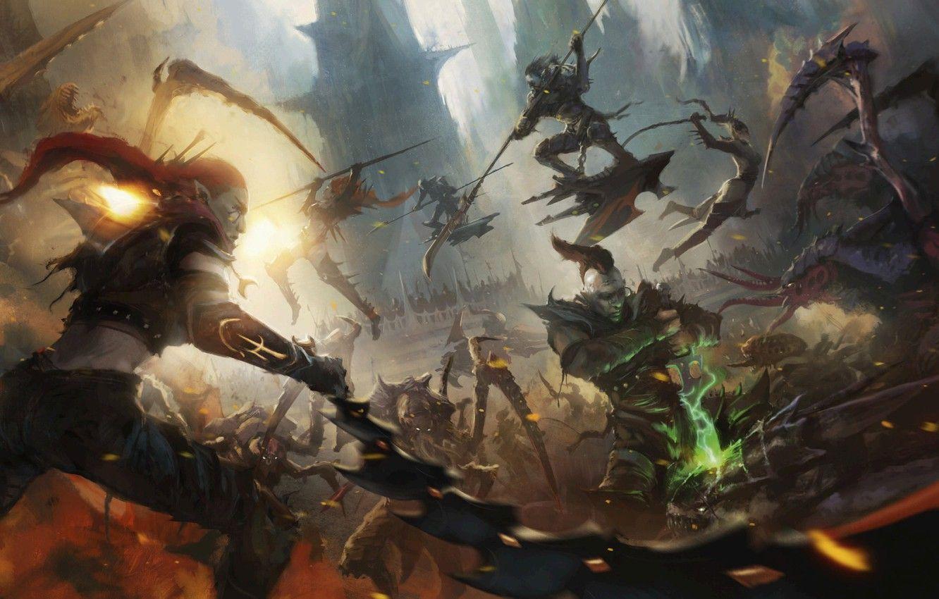 1332x850 Wallpaper battle, Warhammer 40 tyranids, dark eldar, drukhari image for desktop, section фантастика