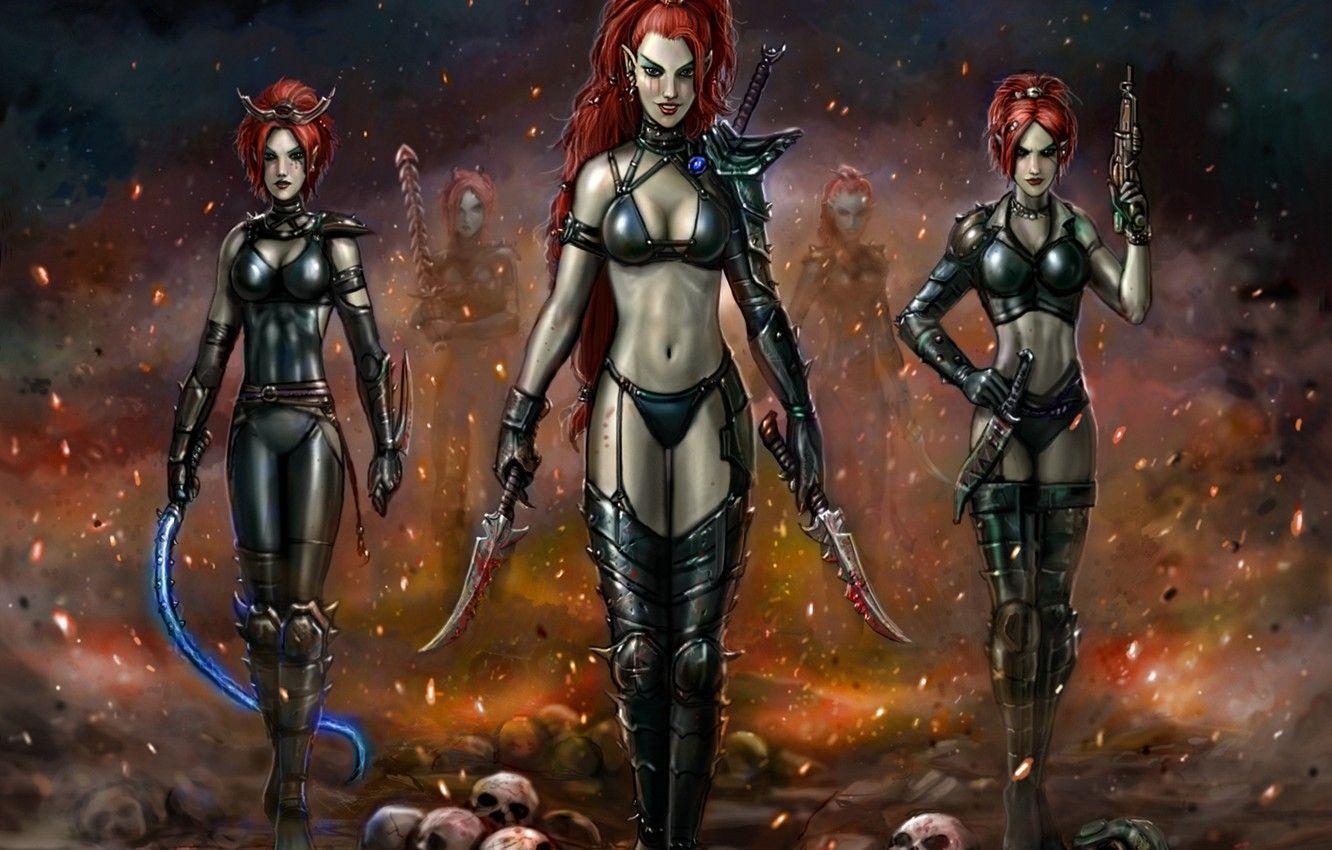1332x850 Wallpaper girls, elves, skull, art, warhammer 40k, eldar, dark eldar image for desktop, section фантастика