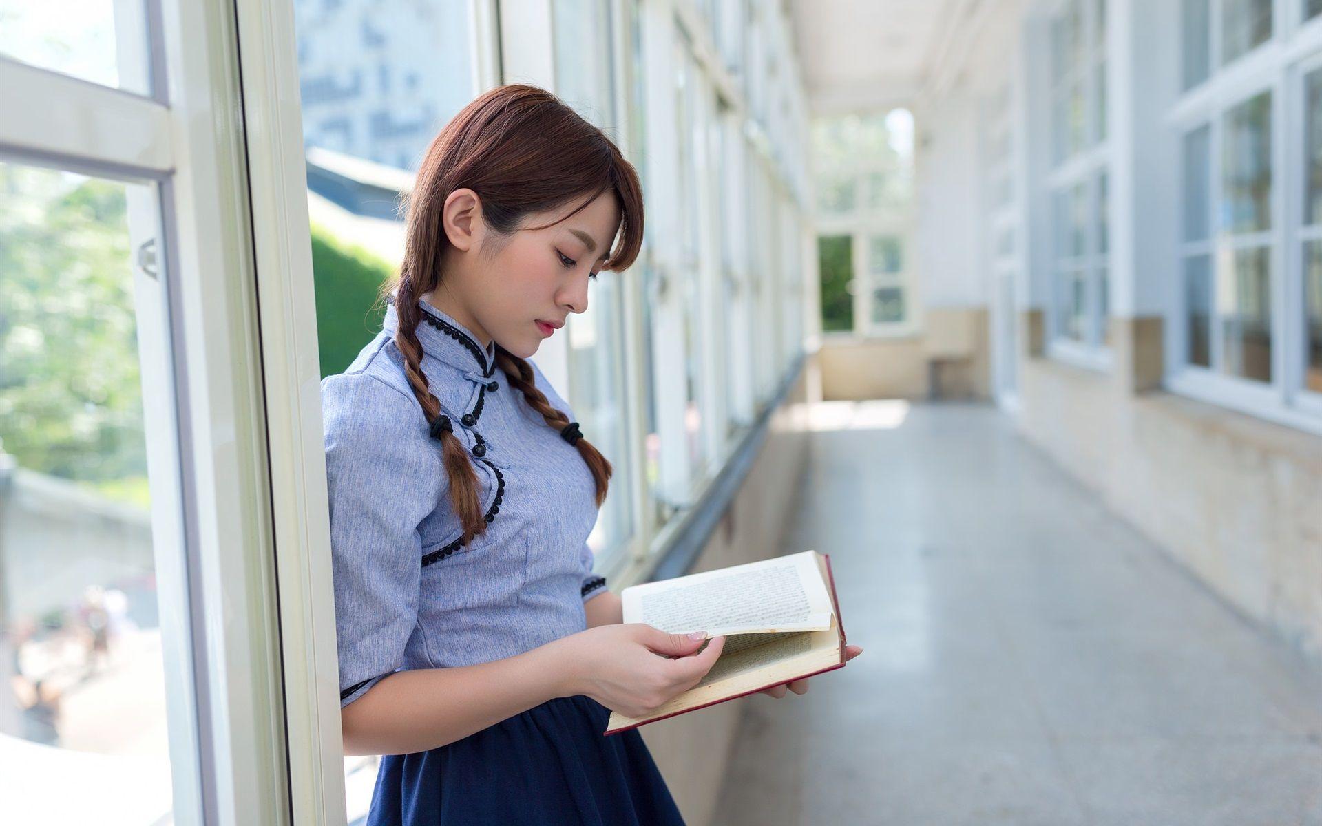 1920x1200 Wallpaper Beautiful Asian Girl Reading Book, Retro