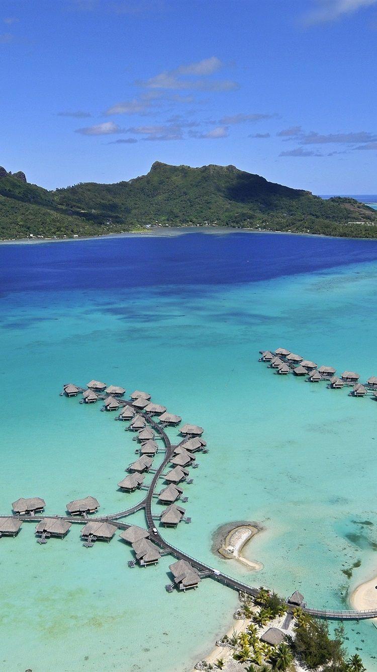 750x1334 Wallpaper Bora Bora Island, sea, beach, houses 2560x1600 HD