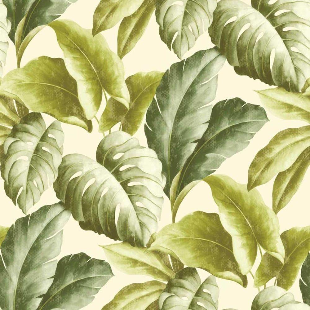 1000x1000 Grandeco Botanical Tropical Leaves Pattern Wallpaper