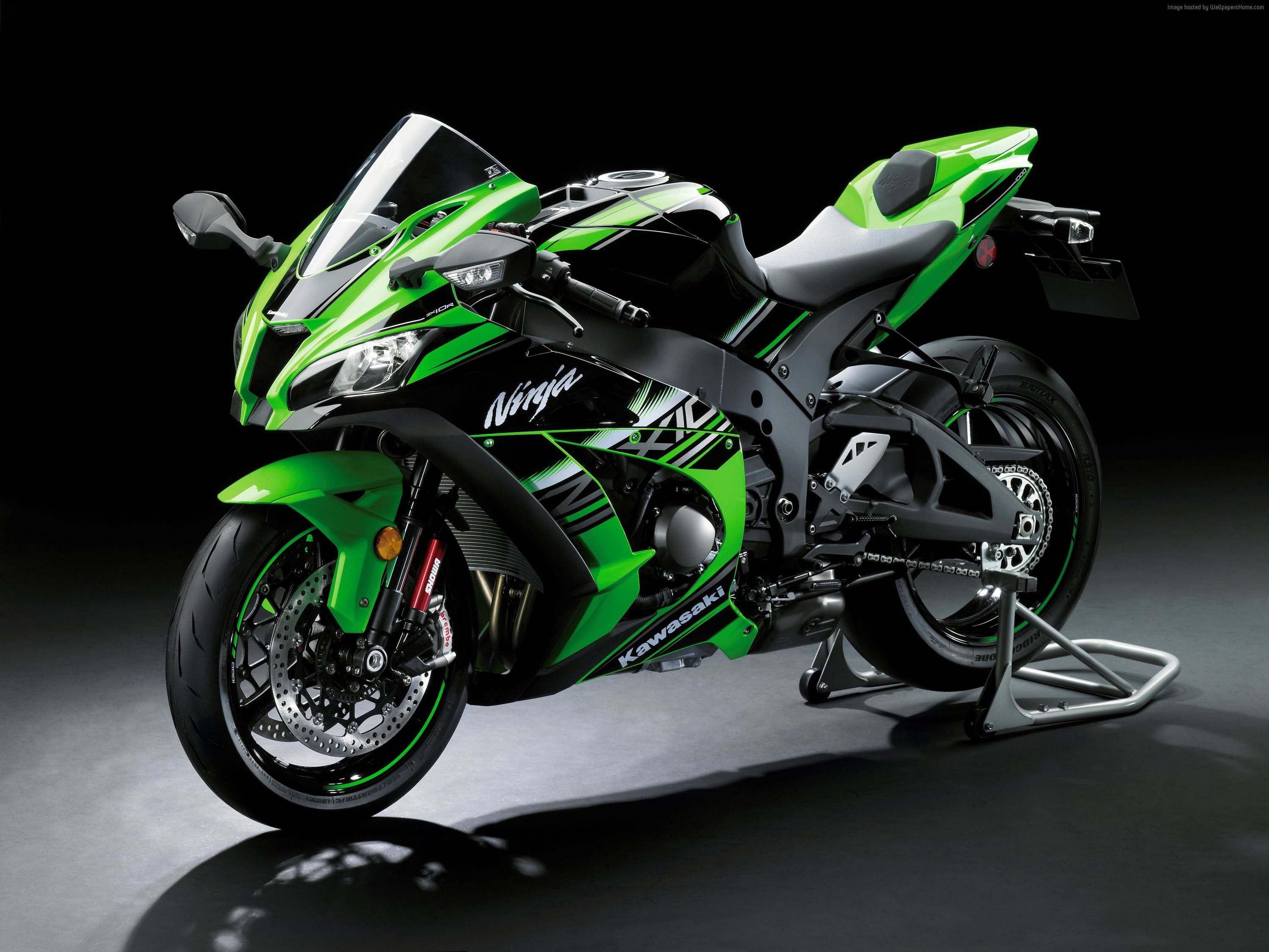3000x2251 Green Kawasaki Ninja sports bike HD wallpaper