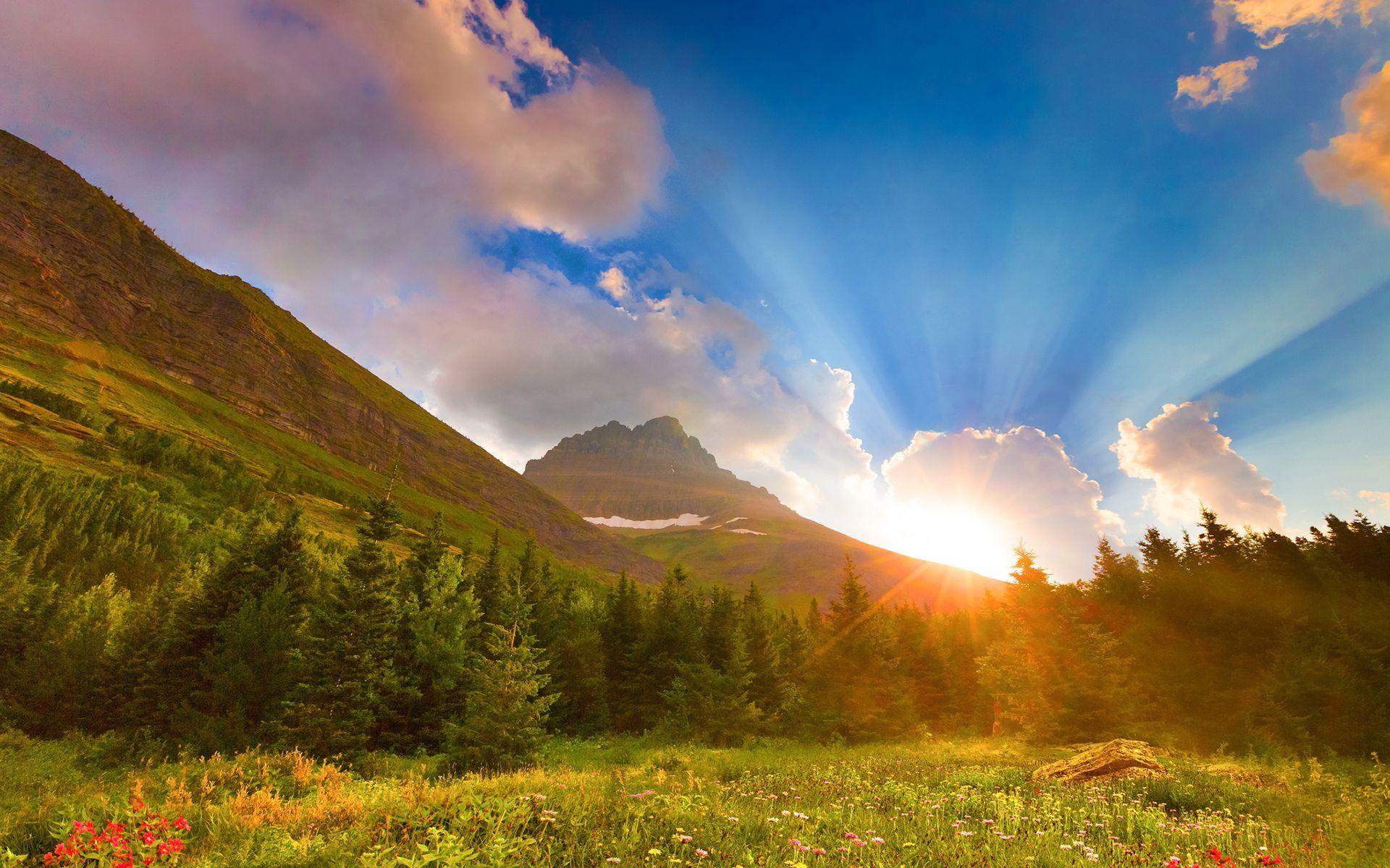 1920x1200 Sunrise mountain scenery