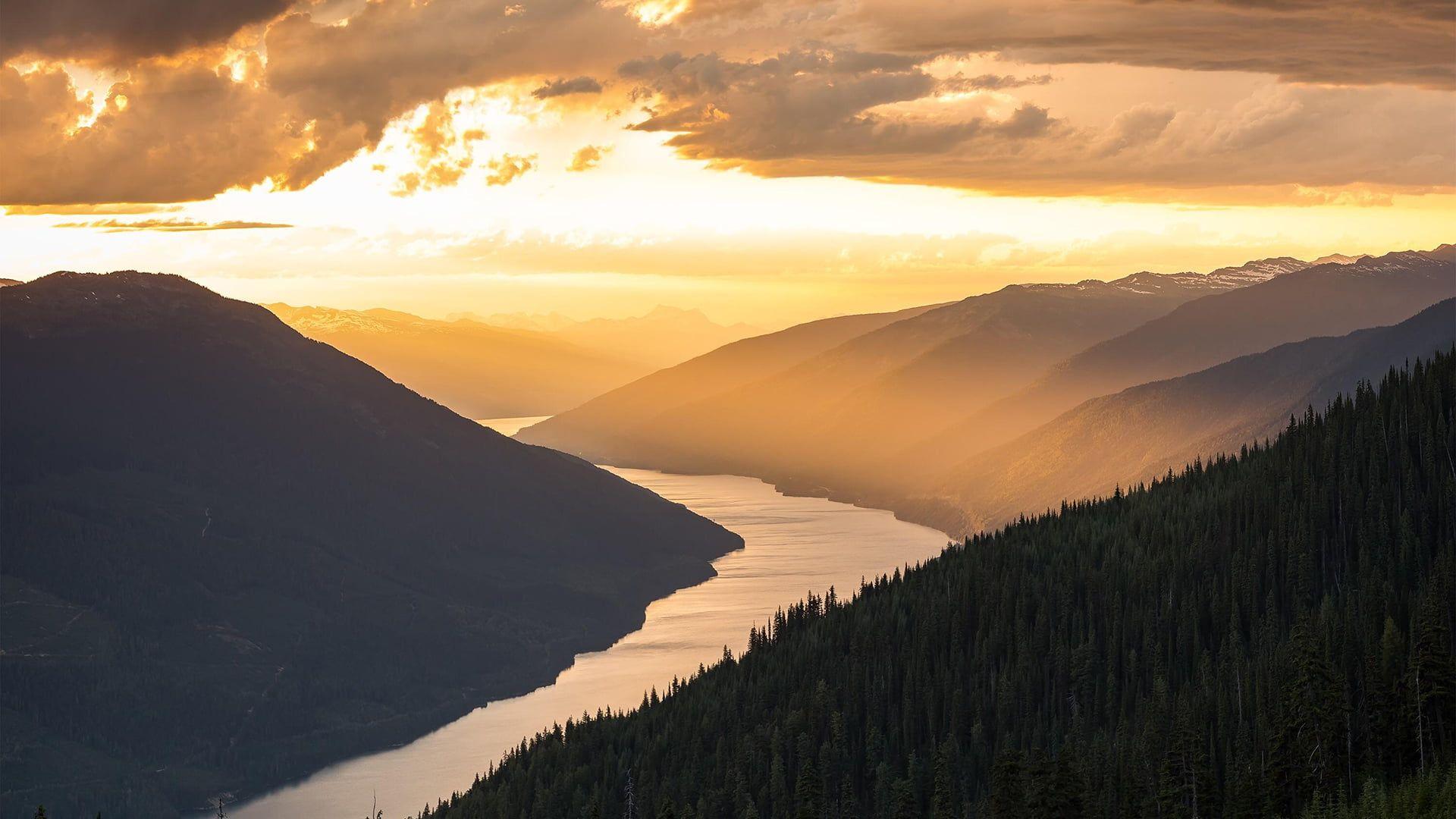 1920x1080 Hills and river, sunrise, landscape HD wallpaper