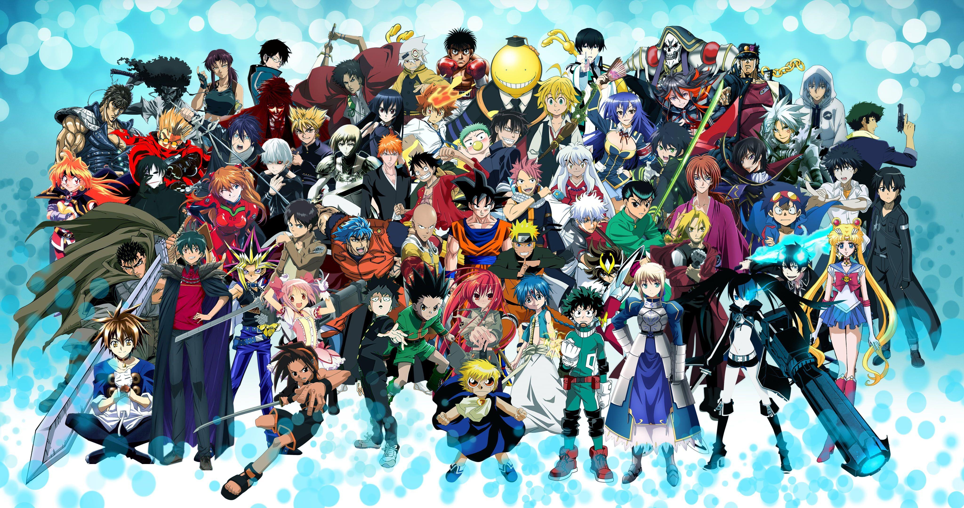 4096x2160 anime wallpaper, assorted Anime characters poster Son Goku Monkey D. Luffy Uzumaki Naruto Gon css Dragnee. Anime crossover, All anime characters, Anime characters
