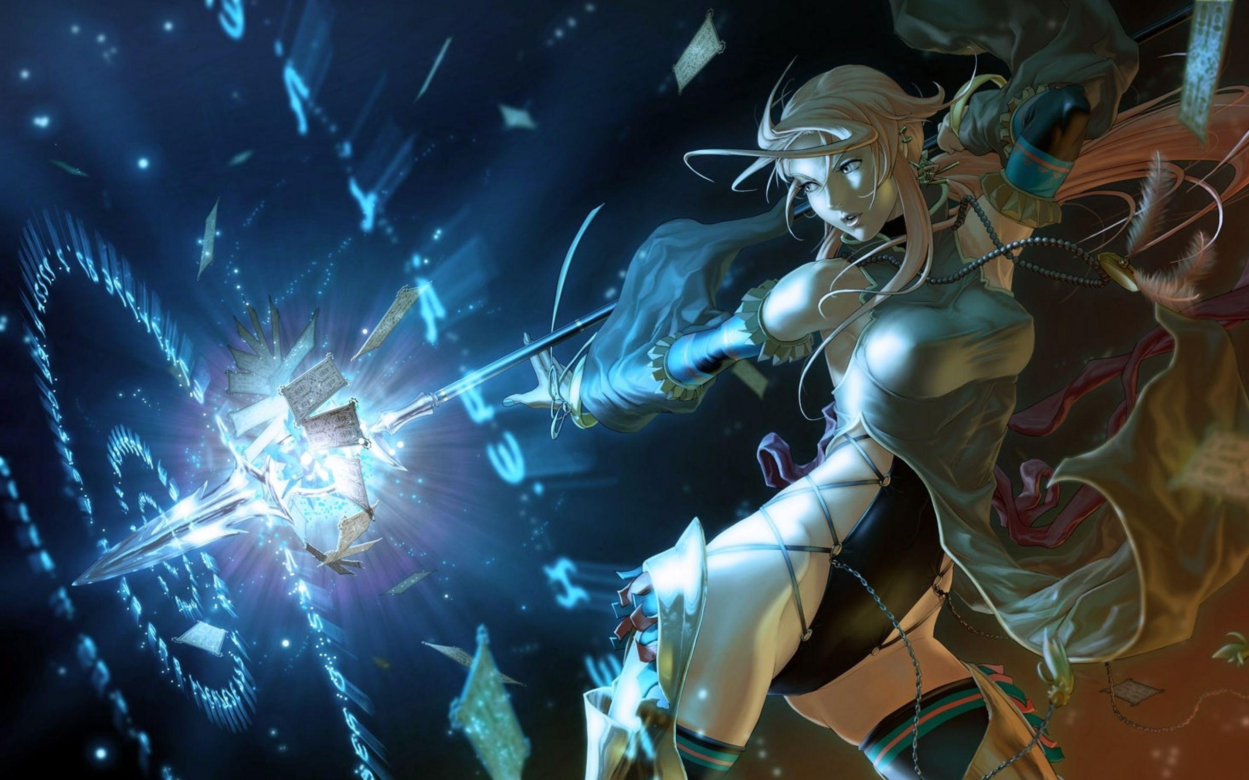 2560x1600 Women Wizard Fantasy Magic Anime Soft Shading Anime