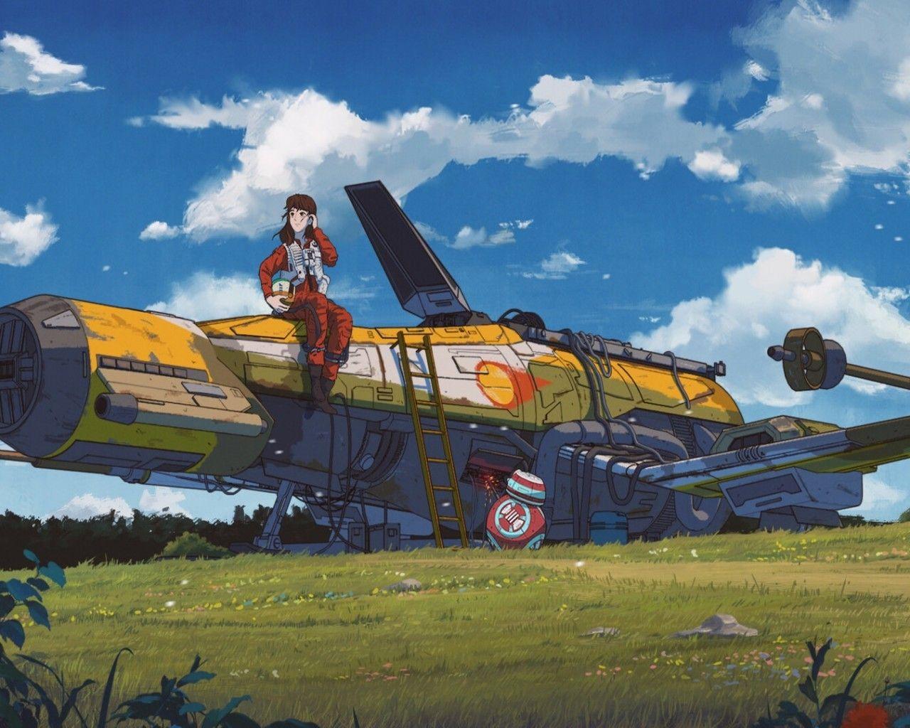 1280x1024 Download 1280x1024 Star Wars, Bb- Anime Style, Spaceship, Clouds