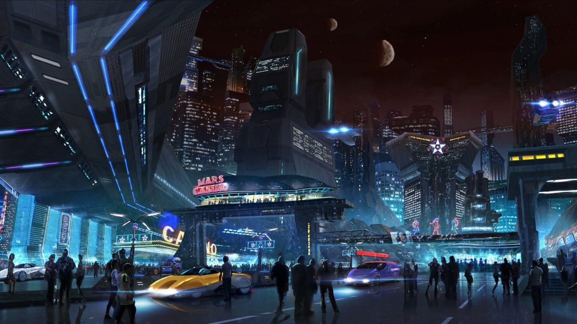 1920x1080 Download 1920x1080 Futuristic City, Cyberpunk, Skyscrapers, People
