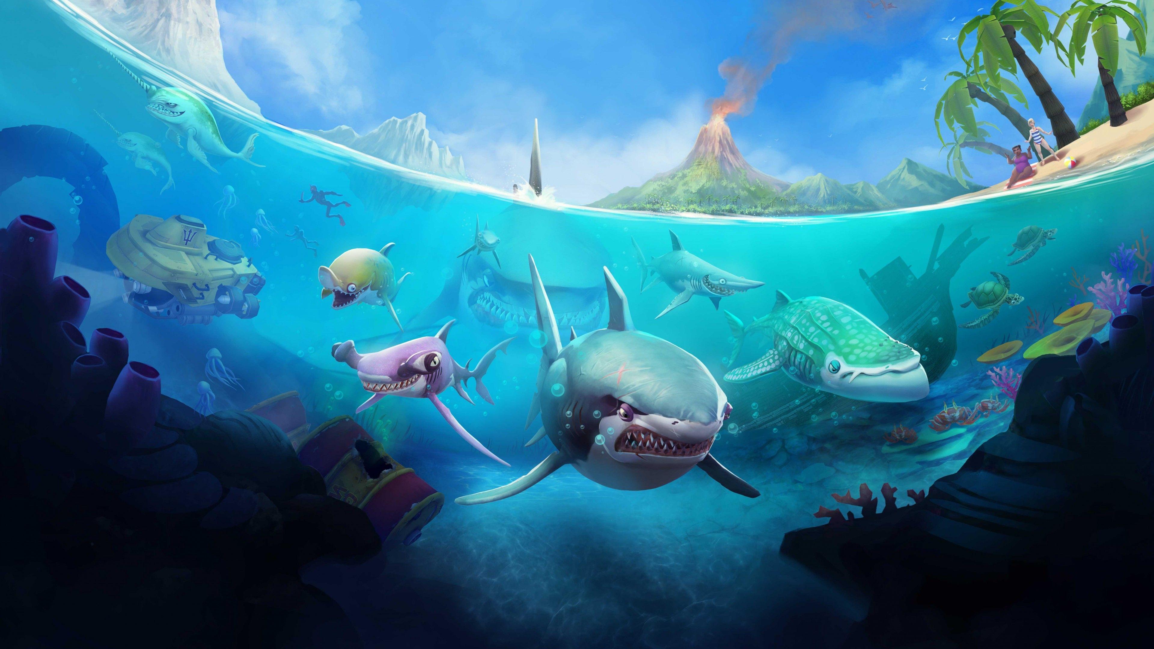 Hình nền 3840x2160 Hungry Shark World, iOS, Android, cá mập, Trò chơi