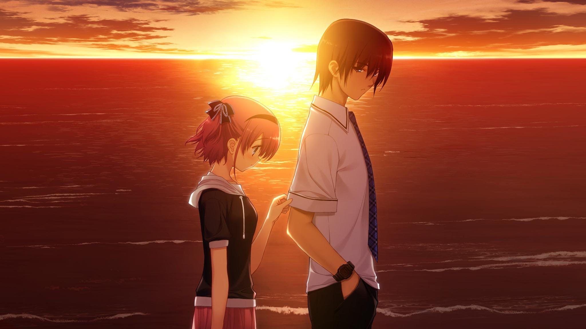 2048x1152 Sad Couple In The Sunset Hình nền - Cặp đôi Anime dễ thương 2017