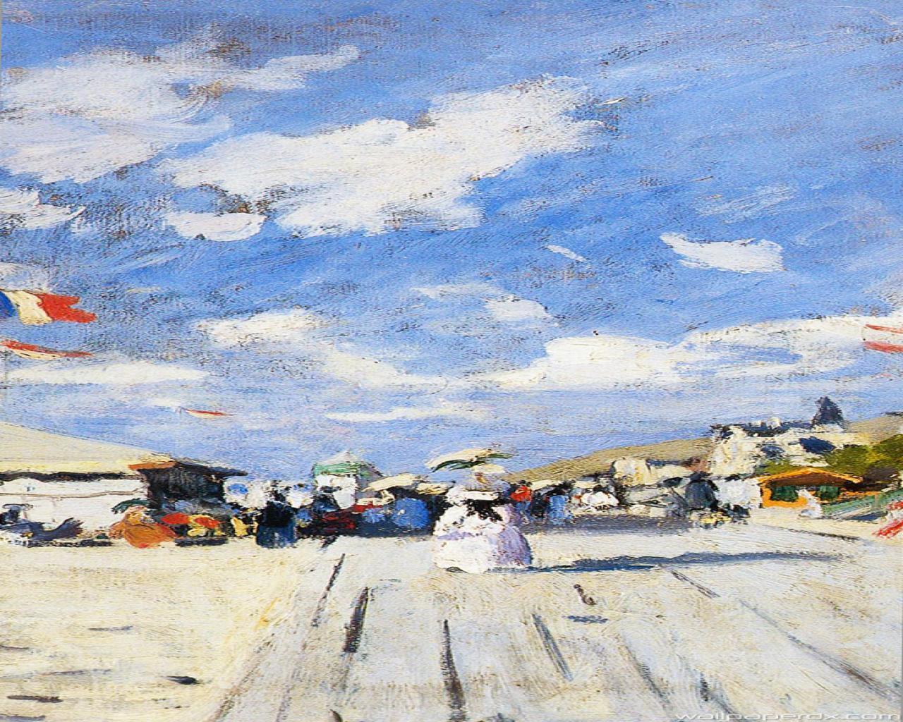 1280x1024 Classic Art Paint Boardwalk On Claude Monet Winter Snow iphone 5s