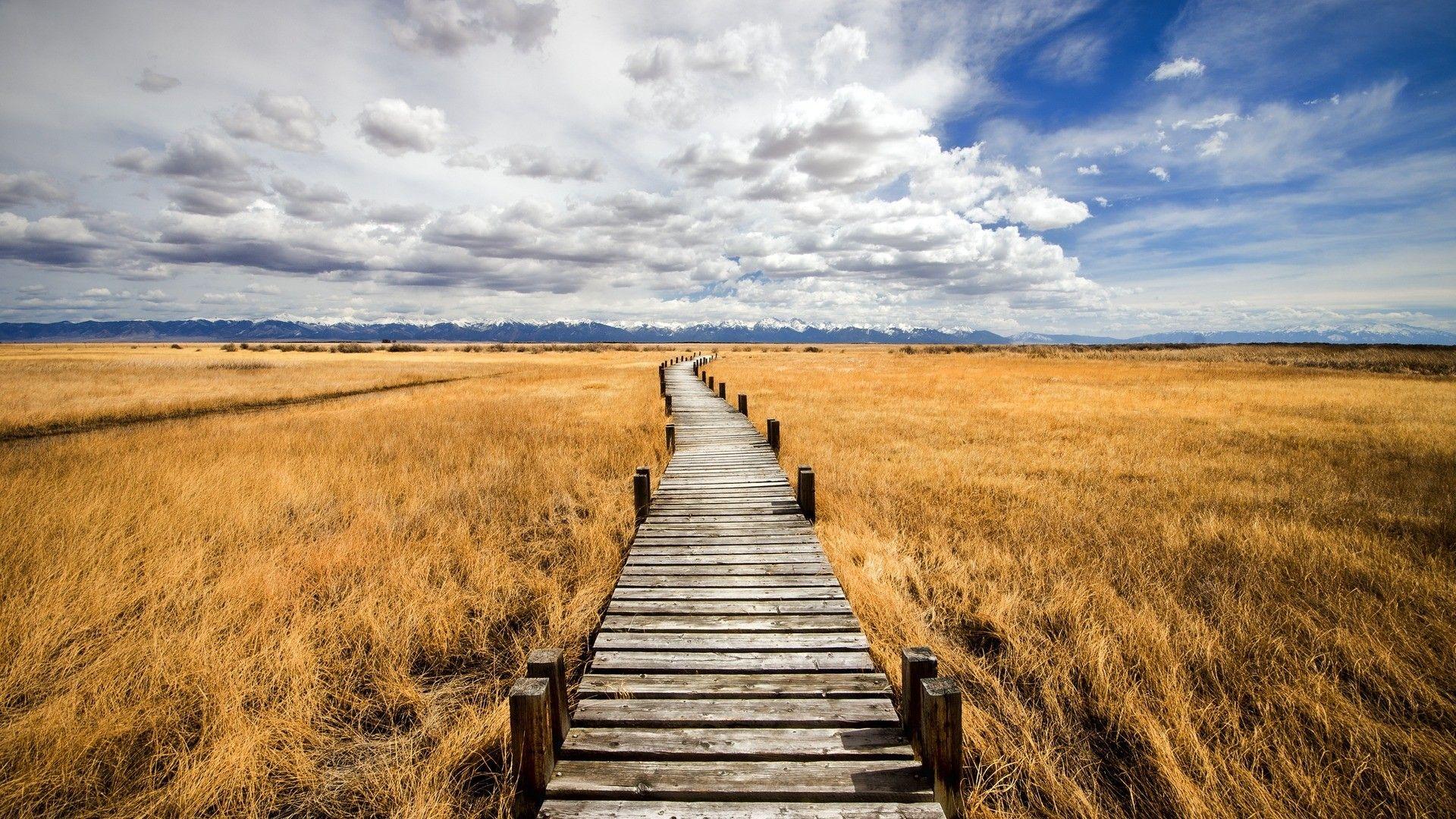 1920x1080 Boardwalk Tag wallpaper: Boardwalk Brige Poles Mist Red
