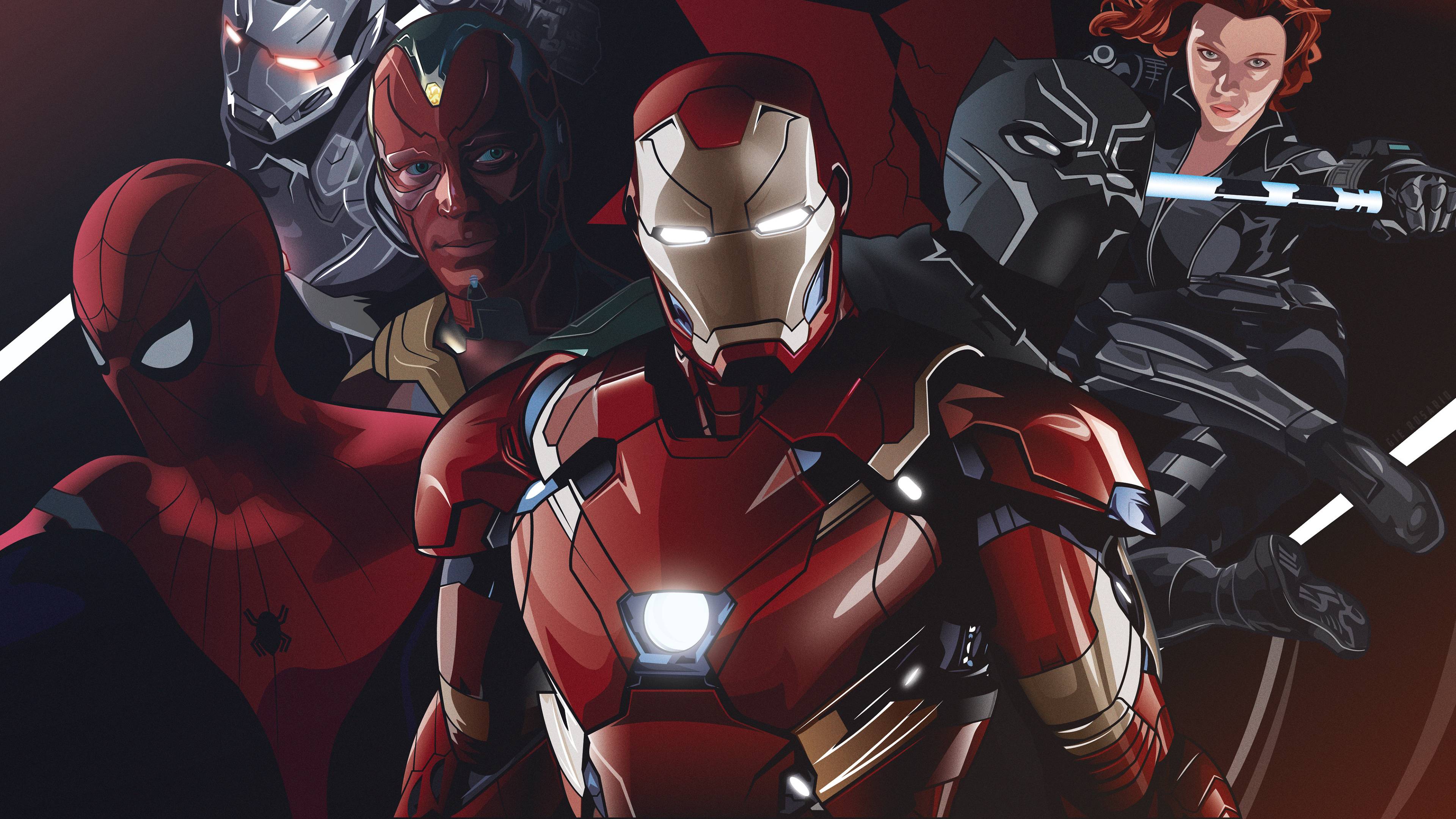 3840x2160 Iron Man Spider Man Vision Marvel Comics War Machine