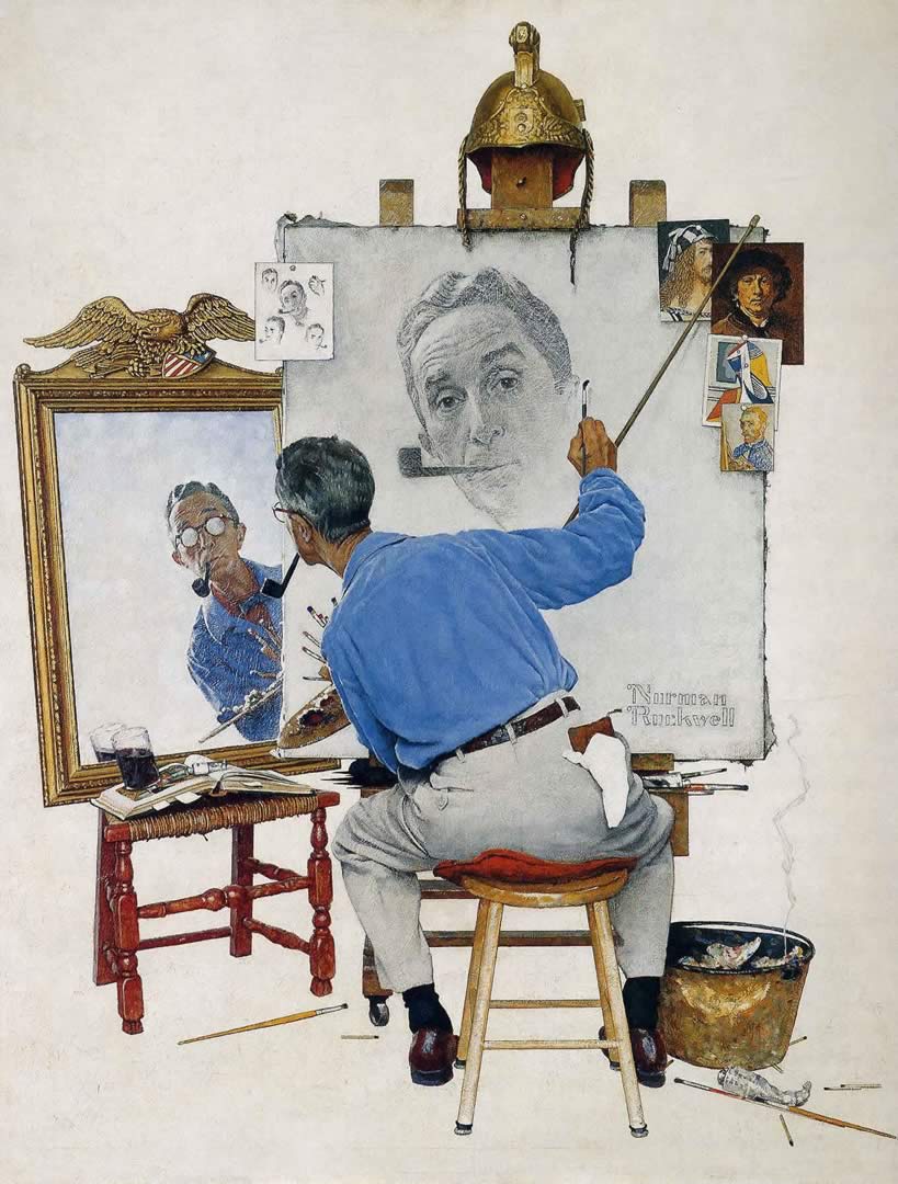 819x1080 Triple Self Portrait Rockwell Wallpaper Image