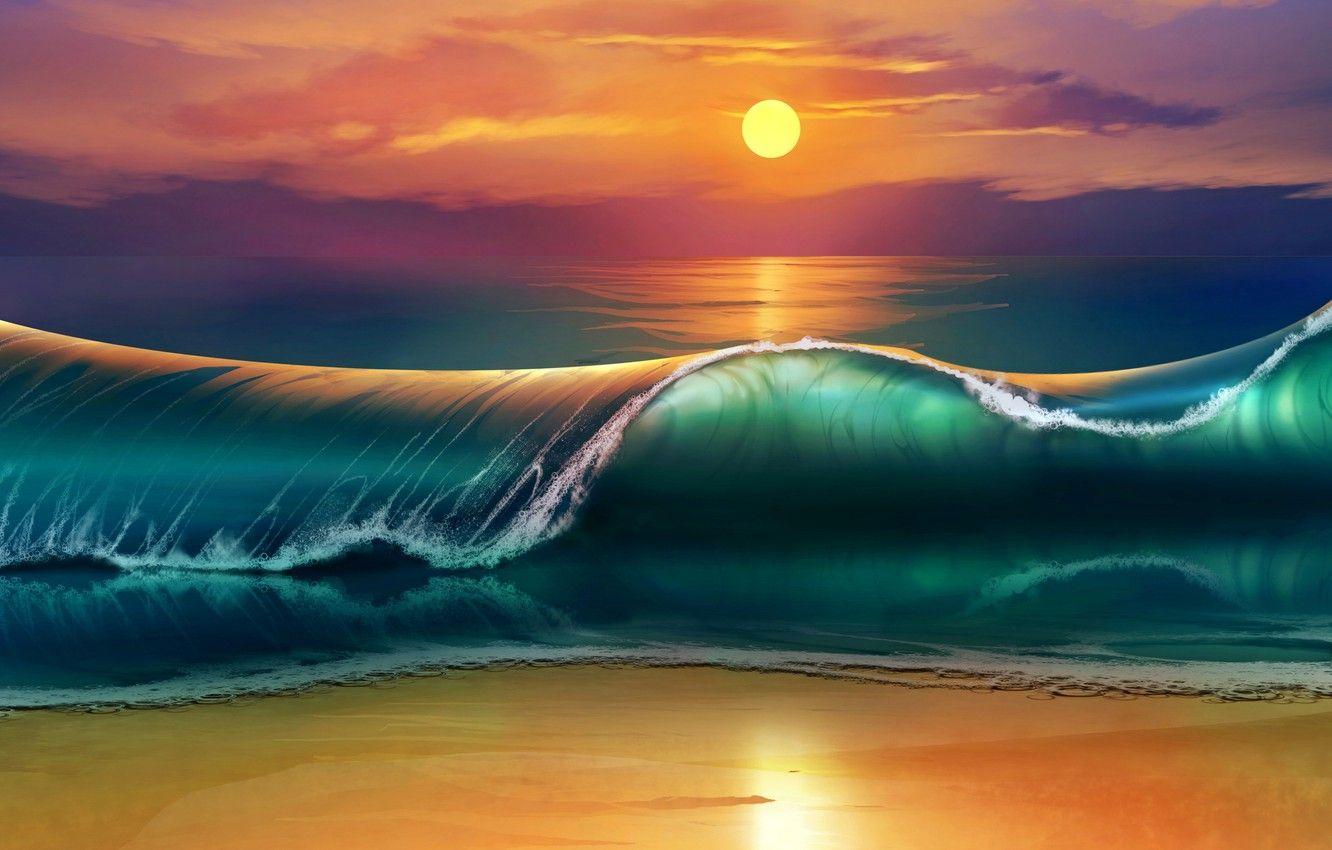 1332x850 Wallpaper sea, wave, beach, sunset, waves, beach, sea, sunset