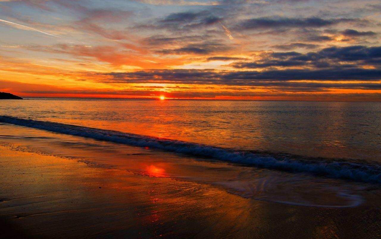 1280x804 Ocean Foamy Waves Red Sunset wallpaper. Ocean Foamy Waves Red