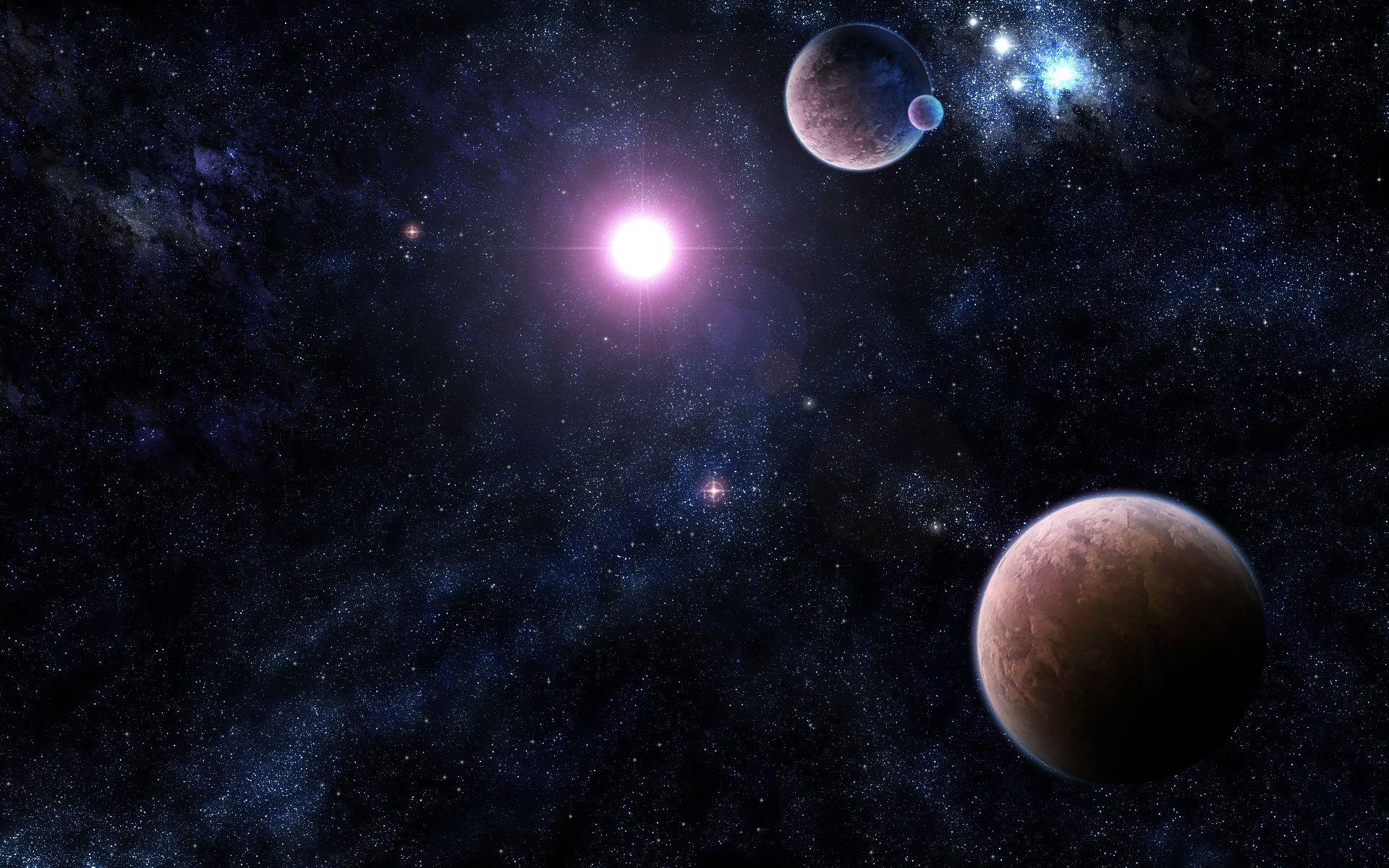 1920x1200 Sun outer space stars planets Moon violet nebulae