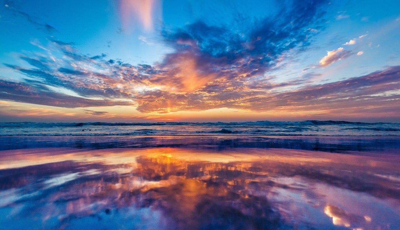 1336x768 Ocean Sky Sunset Beach Laptop HD HD 4k Wallpaper, Image
