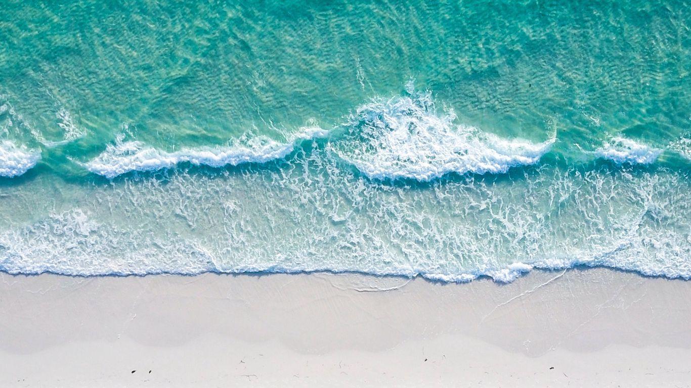 1366x768 Download wallpaper 1366x768 ocean, coast, aerial view, sand, beach, surf, foam tablet, laptop HD background