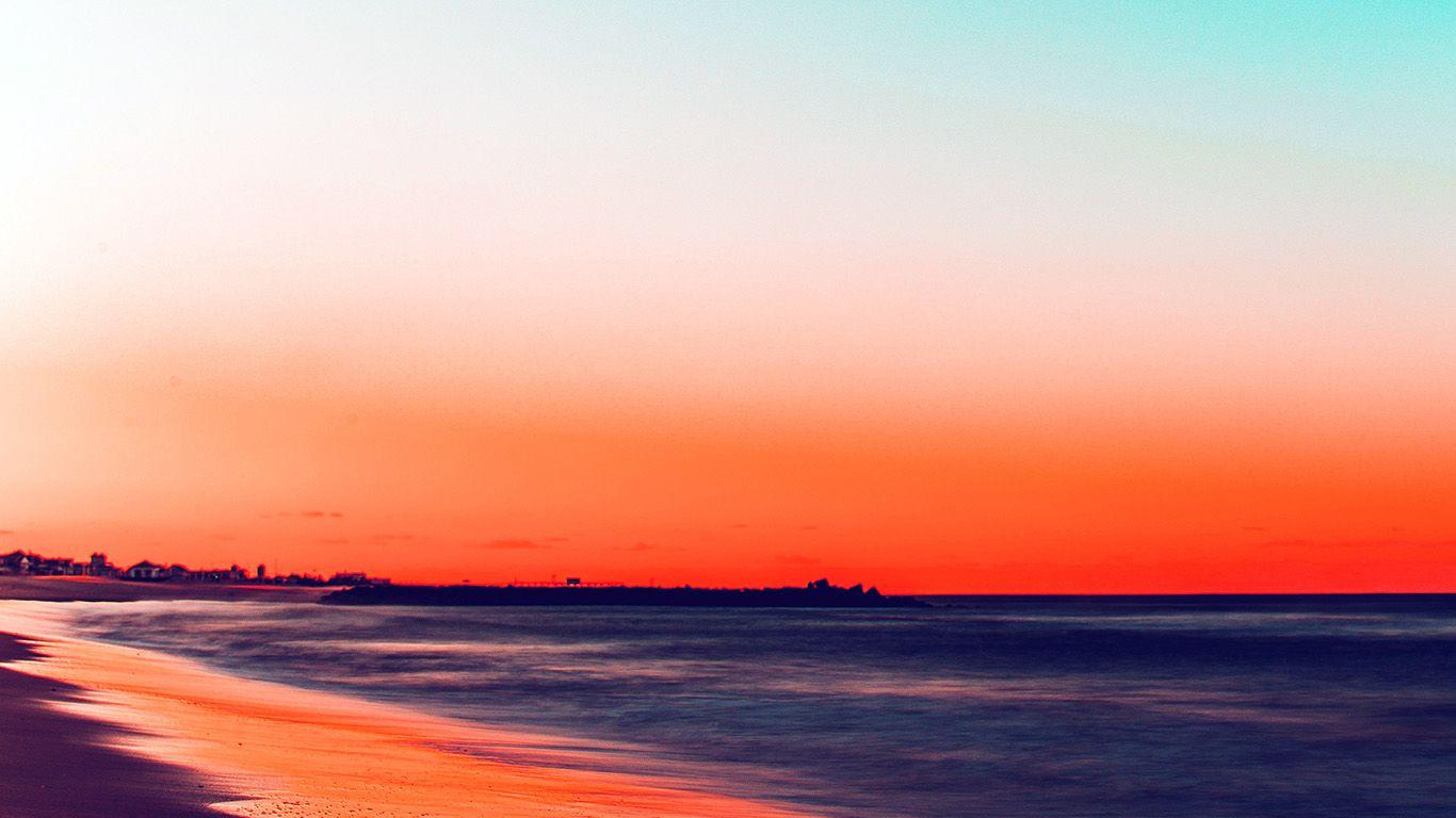 1366x768 Sunset Beach Fall Night Sea Nature Red Wallpaper