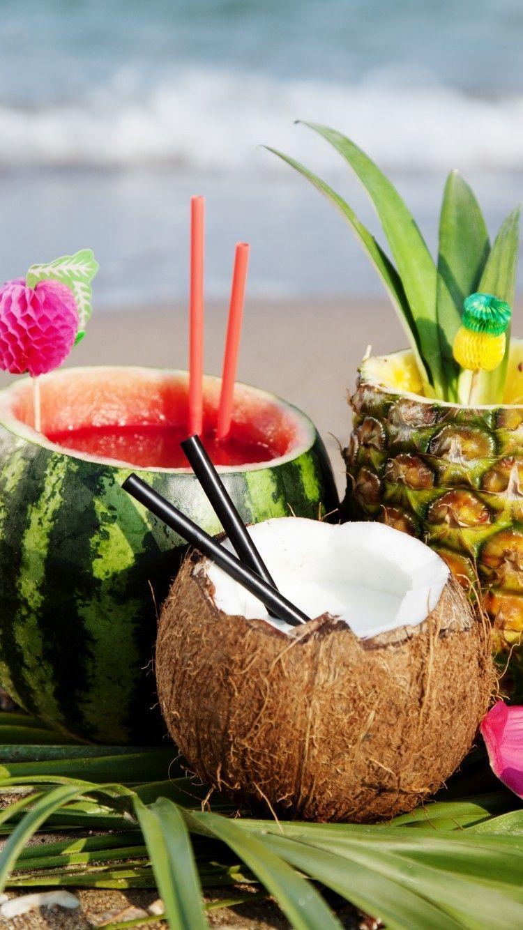 750x1334 Download 750x1334 Cocktail, Watermelon, Pineapple, Beach, Tropical