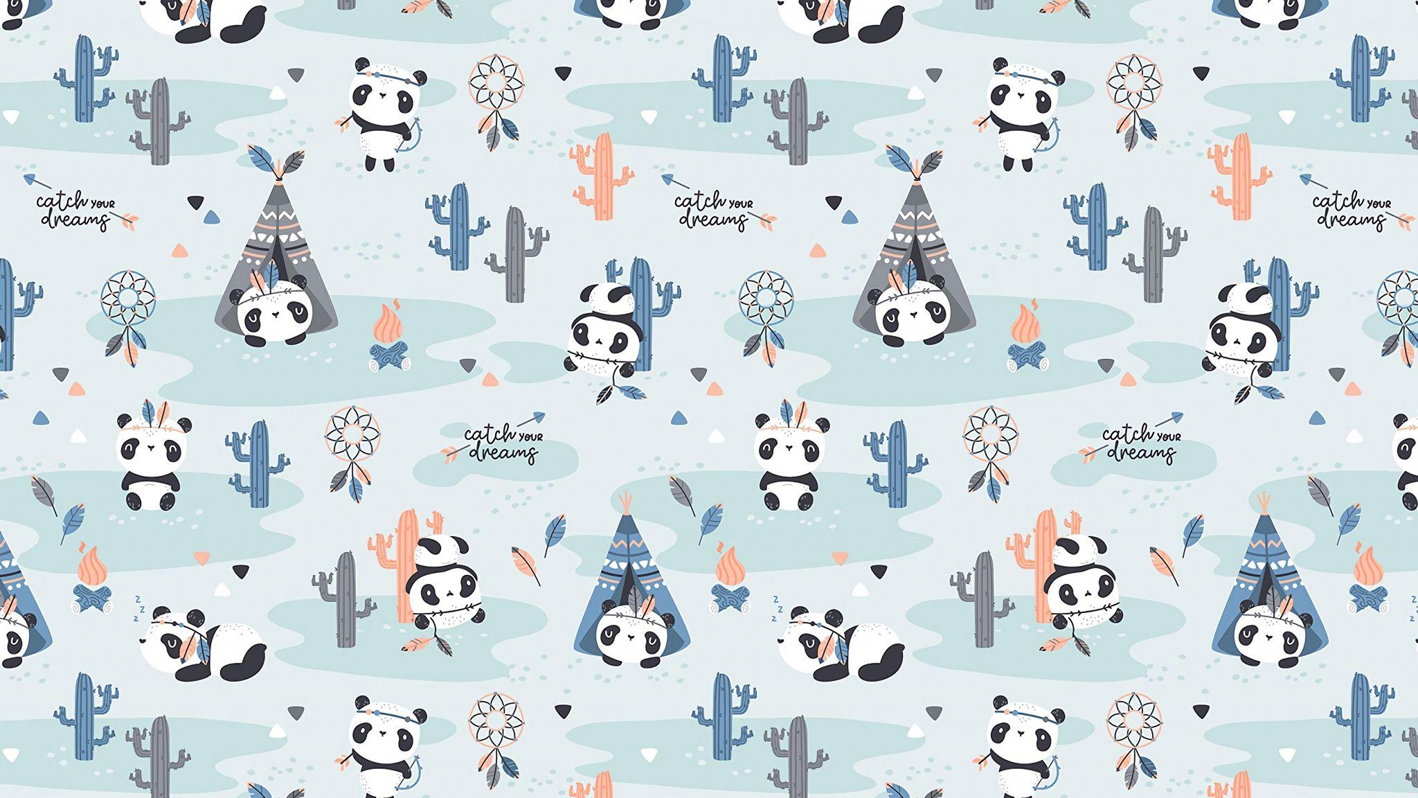 2048x1152 Download 2048x1152 wallpaper pandas, pattern, cute, dual wide