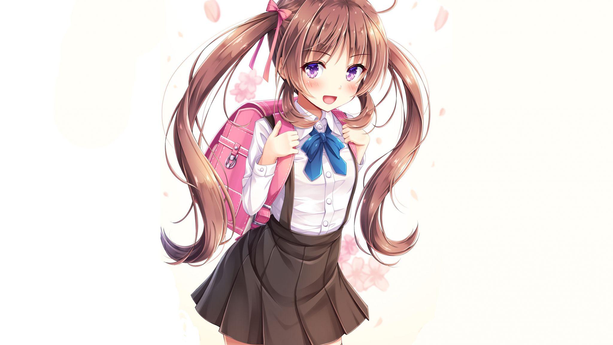 2048x1152 Download 2048x1152 wallpaper cute, girl with school bag, anime