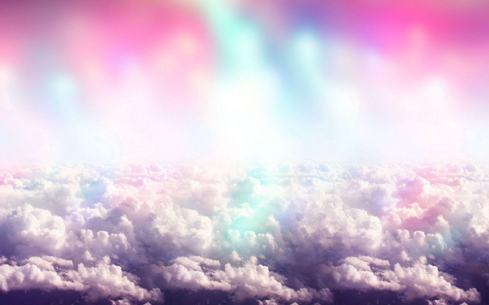 1680x1050 Free download Rainbow colors above the white clouds Wallpaper