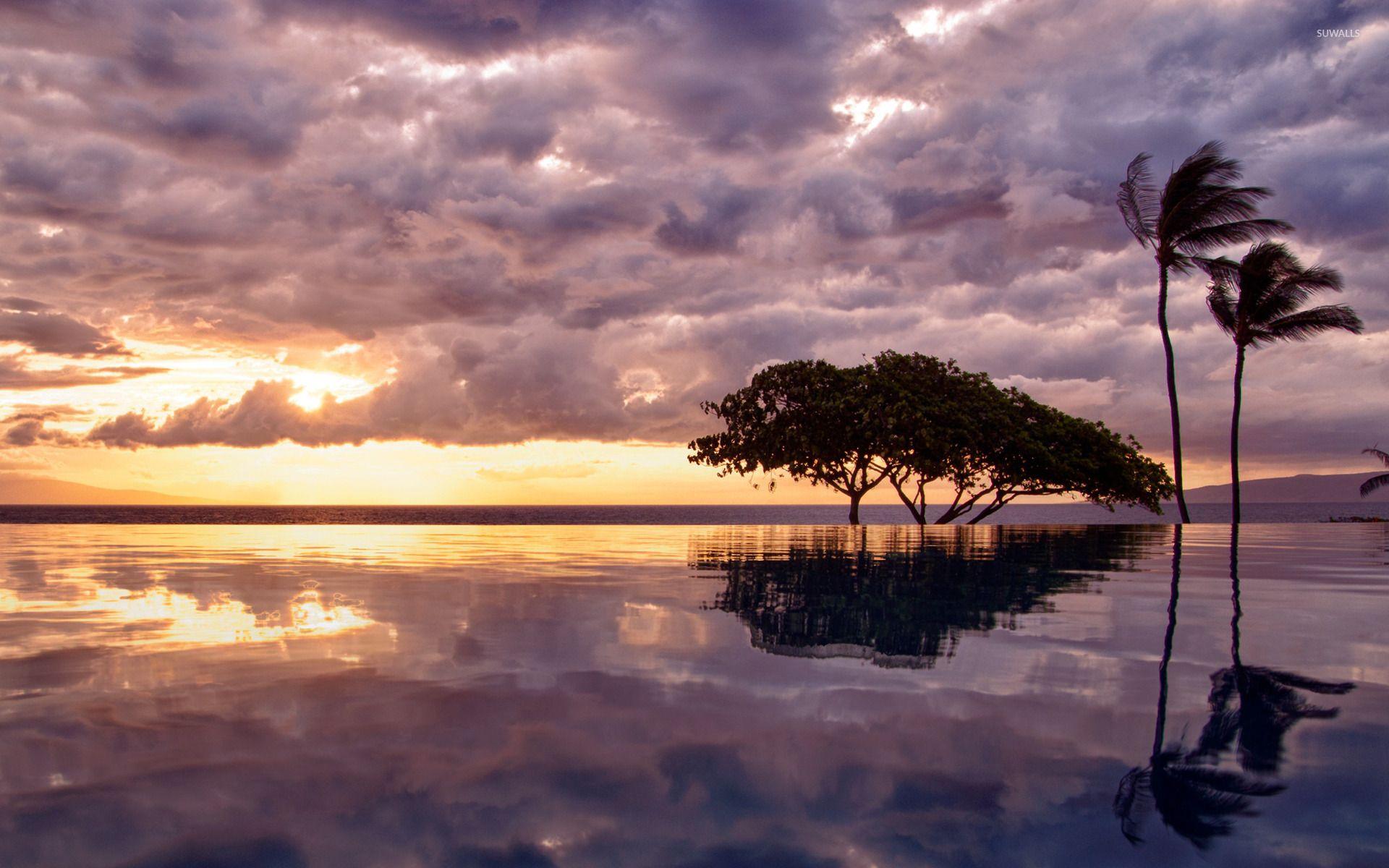 1920x1200 Cloudy sunset over the ocean wallpaper wallpaper