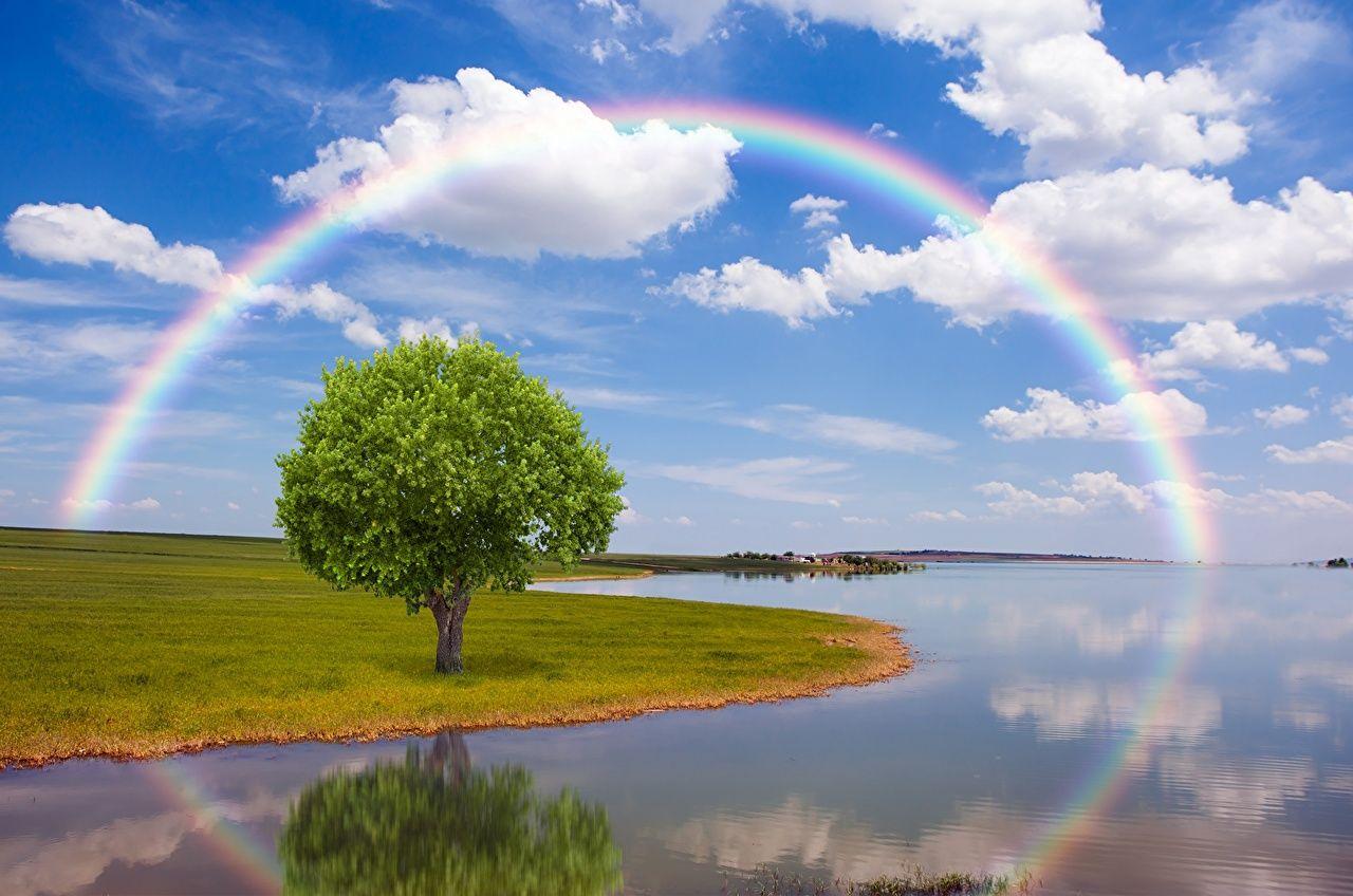 1280x848 Wallpaper Nature Rainbow Sky Rivers Trees Clouds