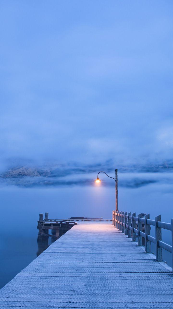 720x1280 Cloudy sunset, pier, street light, sea, 720x1280 wallpaper