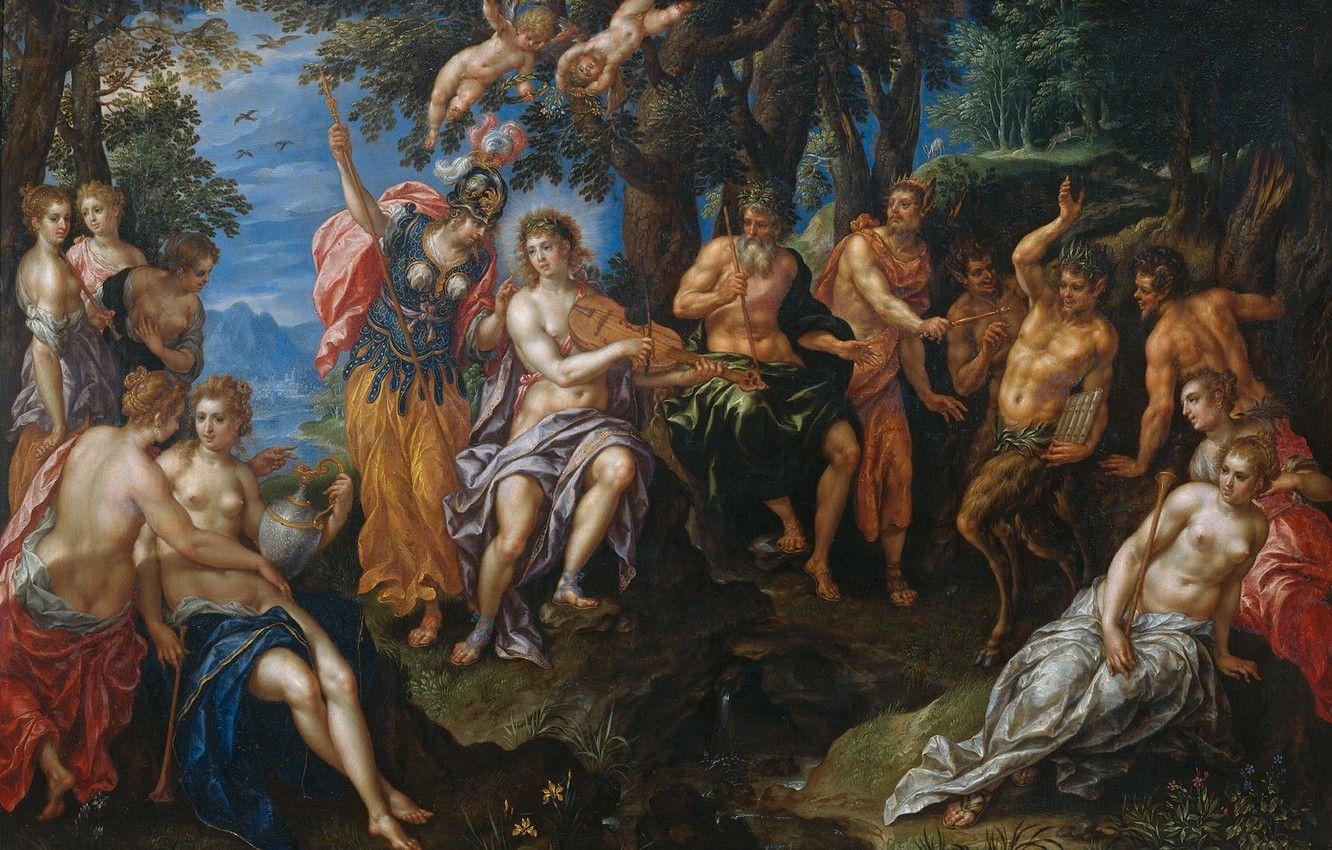 1332x850 Wallpaper picture, myth, The contest between Apollo and Pan