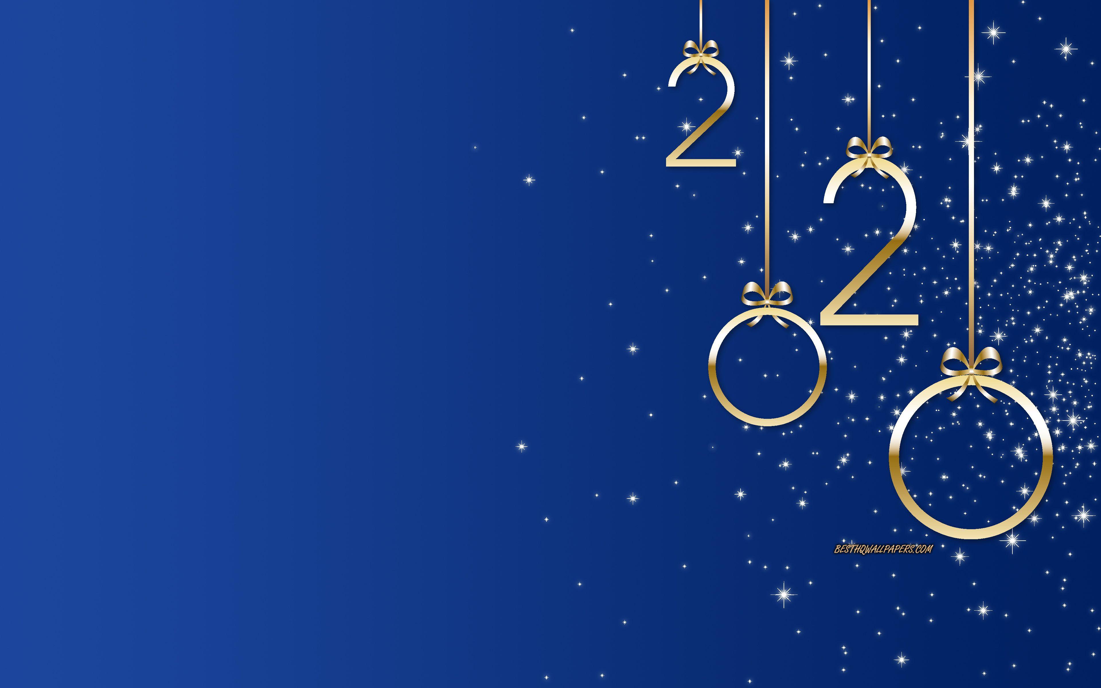3840x2400 Download wallpaper Blue 2020 background, Happy New Year 2020