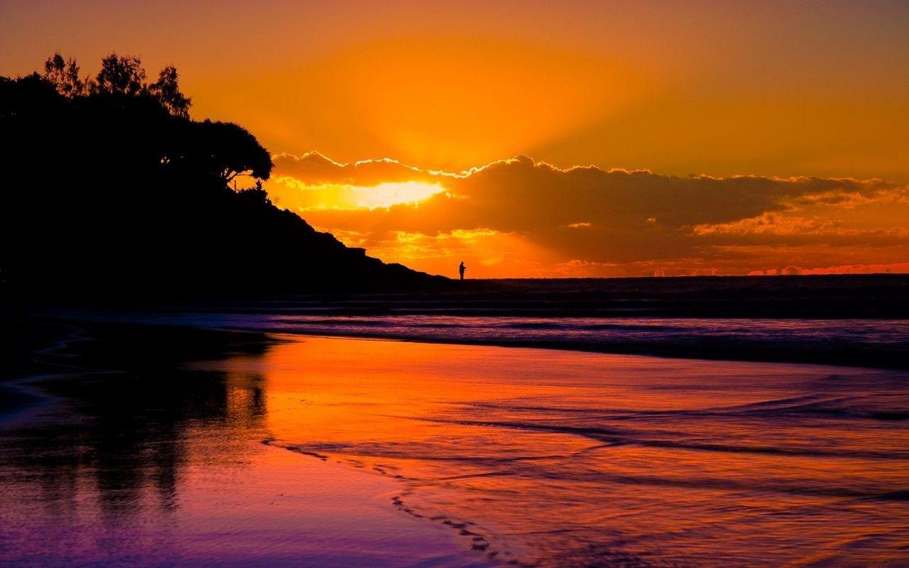 1280x800 Orange clouds, sun, sea, sand, sky, beach, beaches wallpaper