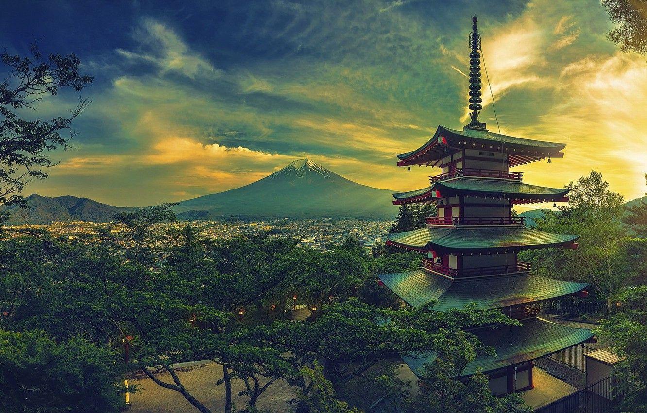 1332x850 Wallpaper landscape, castle, mountain, Japan image for desktop