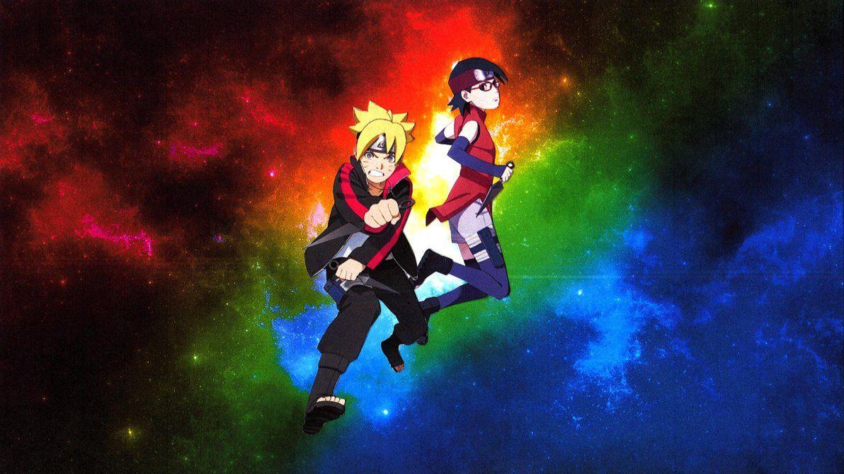 1192x670 Free download Boruto and Sarada Rainbow Space Wallpaper