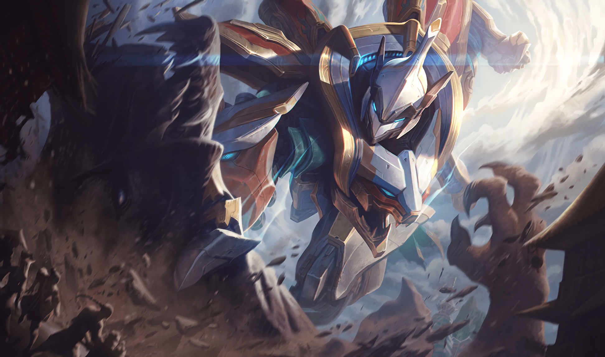 1944x1148 Mecha Kingdoms skins wallpaper Leona, Jax, Garen, Sett splash