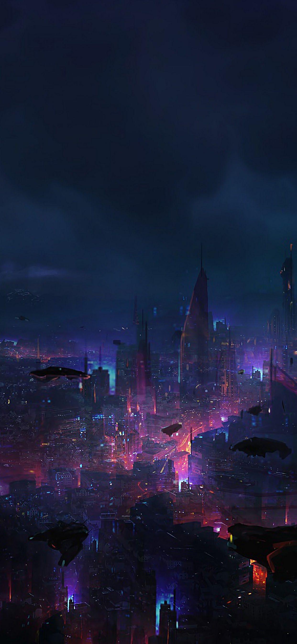 1242x2688 Cyberpunk City Night Scenery Sci Fi 4K Wallpaper