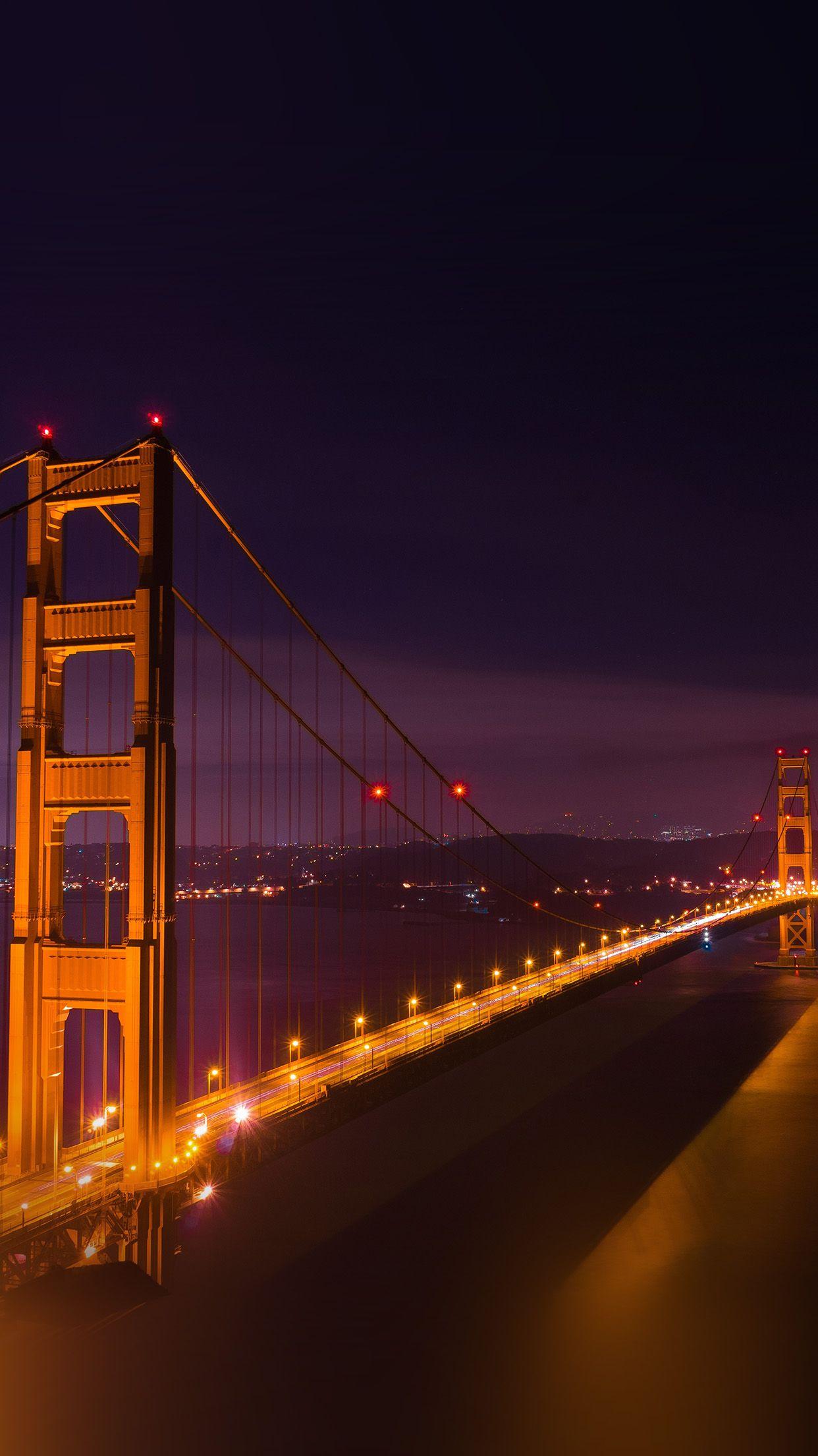 1242x2208 River Golden Bridge City Night Nature