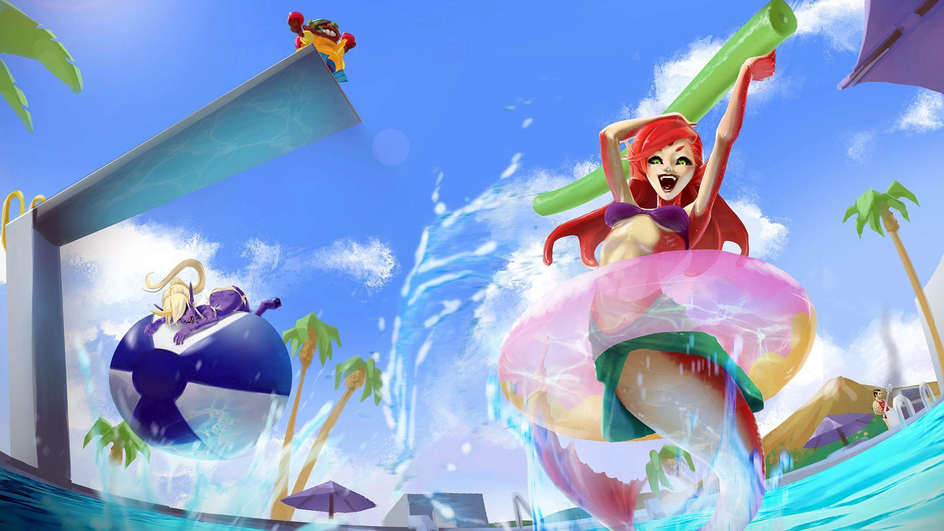 1920x1080 Free download nami pool party skin art league of legends game girl