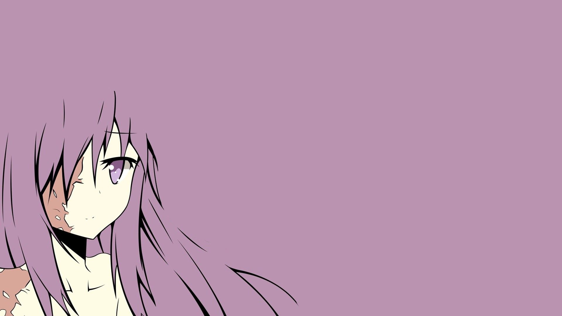 1920x1080 purple hair, long hair, face, Katawa Shoujo, anime girls, Hanako Ikezawa, anime, purple eyes, minimalism, simple background, purple backgroundx1080 Wallpaper