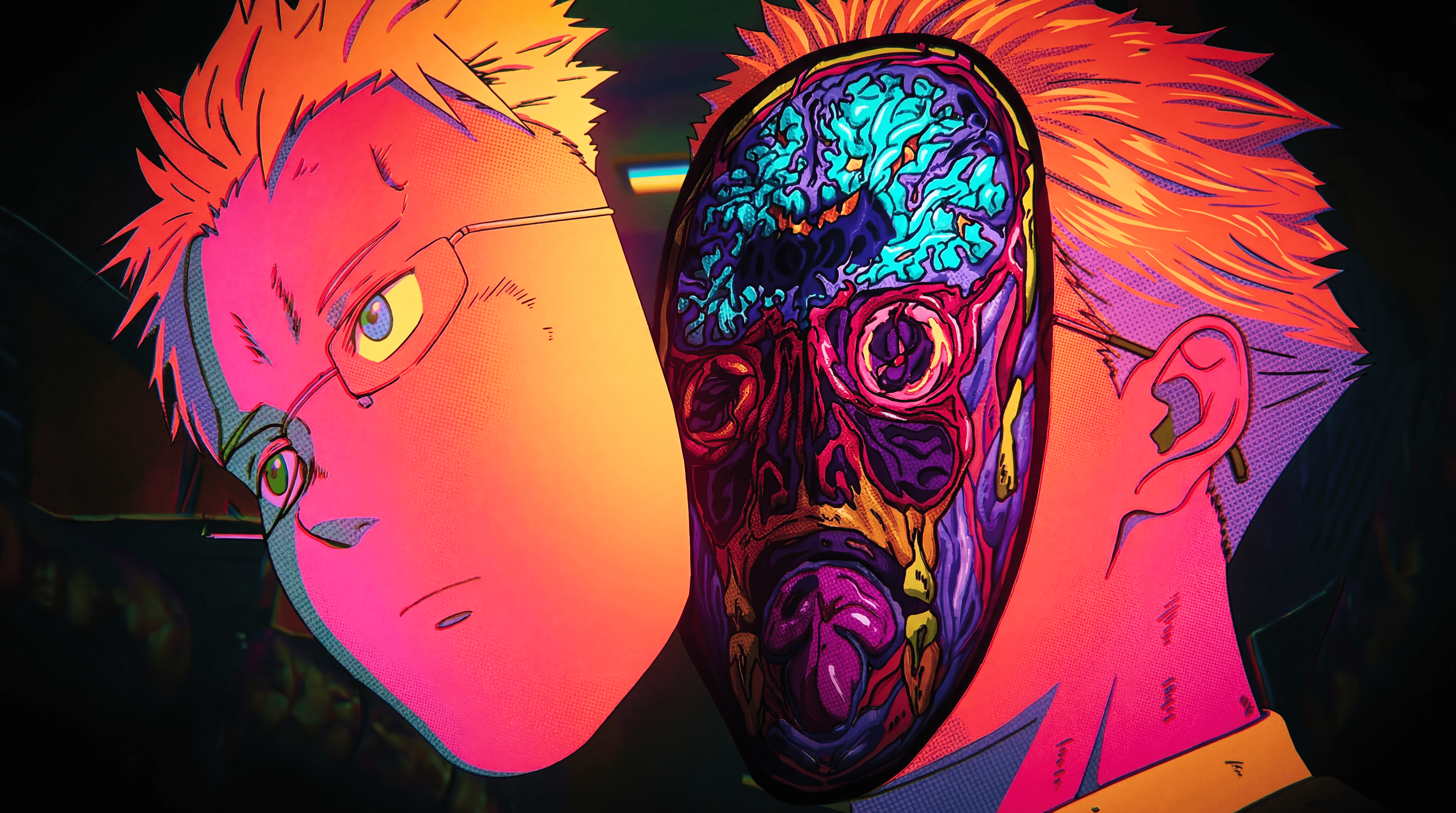 5504x3072 Dorohedoro season 2 skull Split chroma colored abstract 4k wallpaper