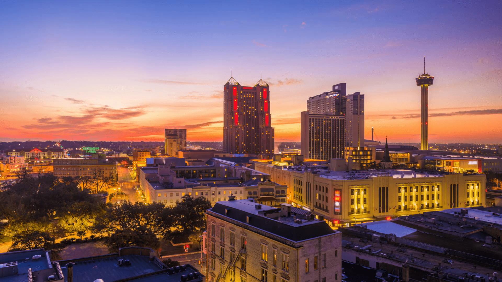 1920x1080 San Antonio, Texas, USA Downtown Cityscape Time Lapse from Night till Morning