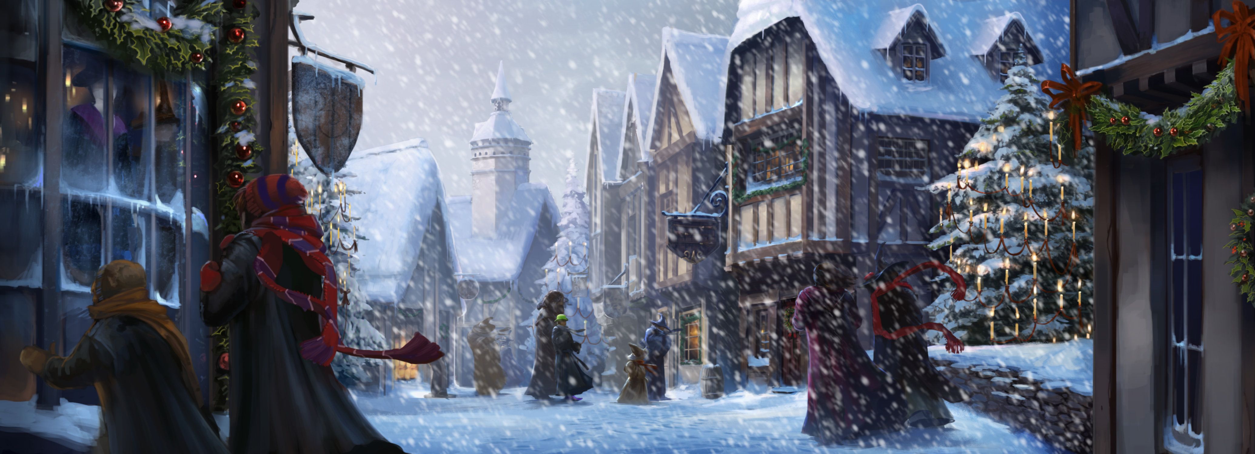 4140x1500 Download Winter Christmas Movie Harry Potter And The Prisoner Of Azkaban HD Wallpaper