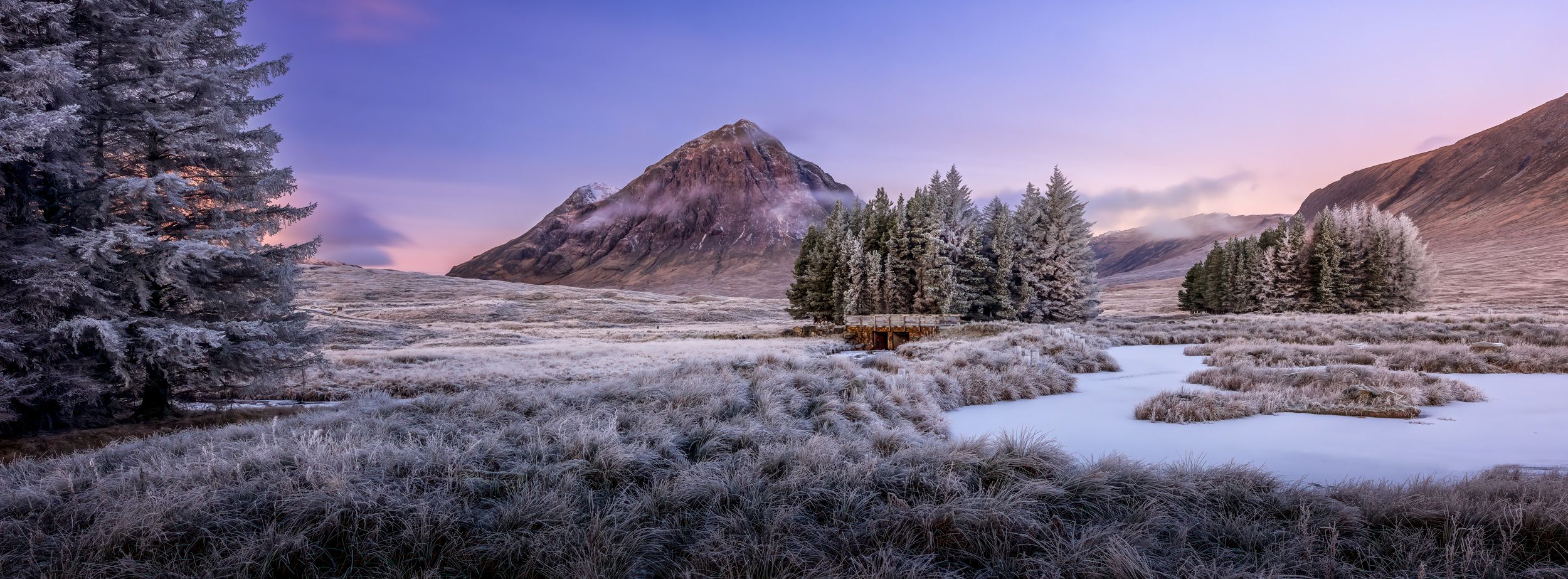 2500x923 Photo of a Frozen Majesty: Glencoe's Winter Landscape buy a fine art print