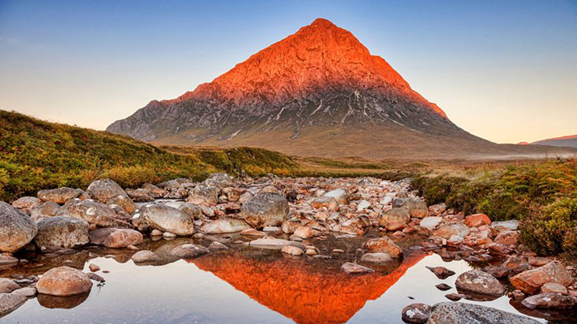 1920x1080 Buachaille Etive Mor in Glencoe Scotland Mountain Reflection On Water HD Travel Wallpaper