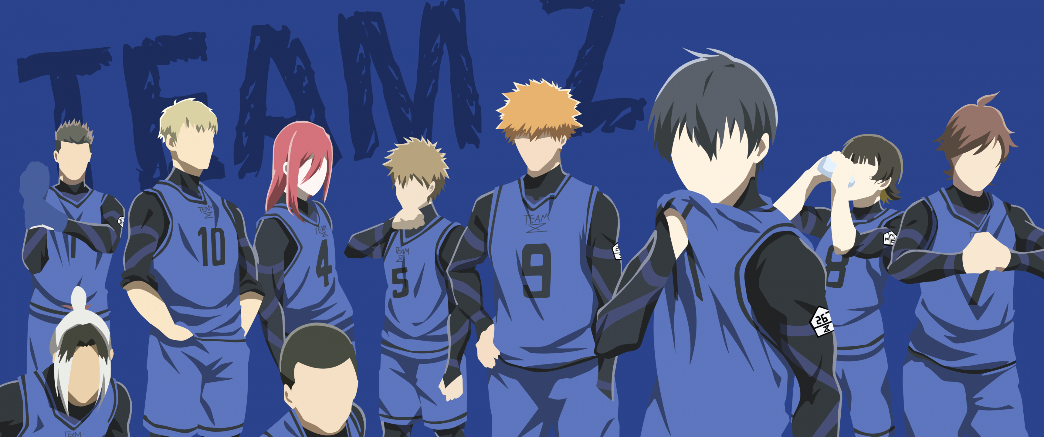 3440x1440 Team Z (Blue Lock) Wallpaper 4K, Faceless, Blue background