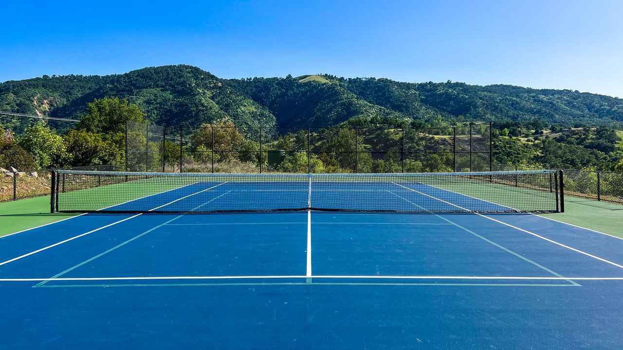 1280x720 Wallpaper tennis, court, hills, trees, sport hd, picture, image